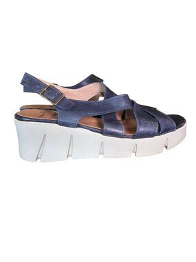 Wonders Fly‎ Blue Leather Wedge Sandals Comfort EU 39 Sz 8 8.5 Spain Memory Gel